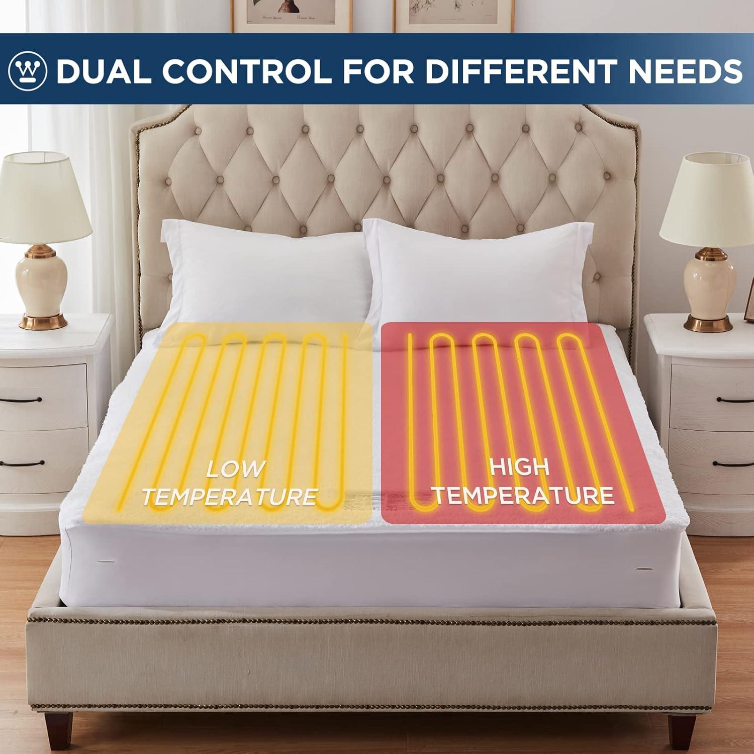 image:imageWestinghouse Heated Mattress Pad Queen Size Dual Wireless Controller Electric Mattress Pad with 10 Heating Levels amp 1 to 12 Hours Time Settings Fit Up to 17 Deep PocketQueen