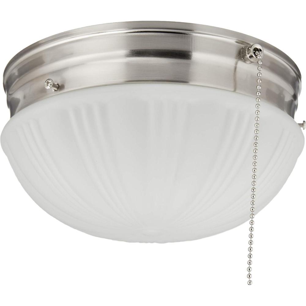 image:image6720200 TwoLight FlushMount Indoor Ceiling Fixture with Pull Chain Sienna Finish with Frosted Fluted GlassBrushed Nickel