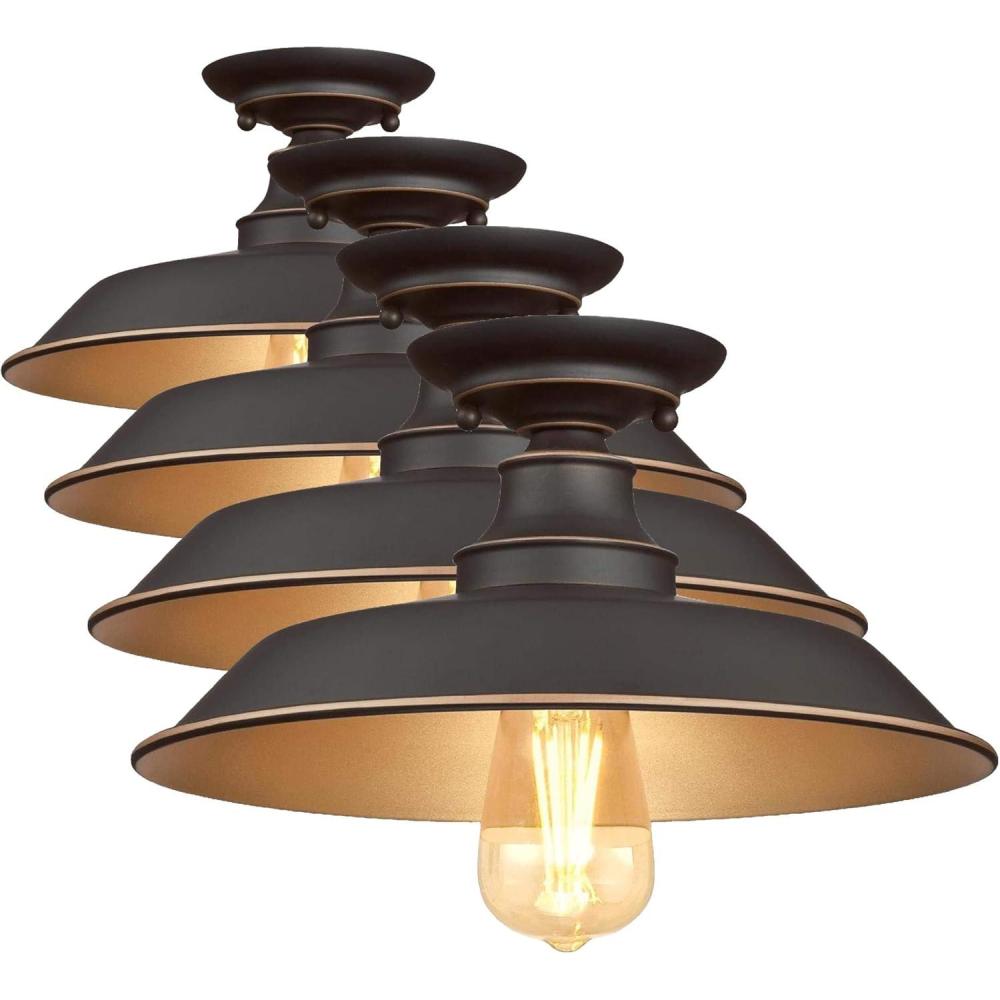 image:imageWestinghouse 6370300 Iron Hill 12Inch OneLight Indoor Semi Flush Mount Ceiling Light Oil Rubbed Bronze Finish with HighlightsOne Size Pack of 4