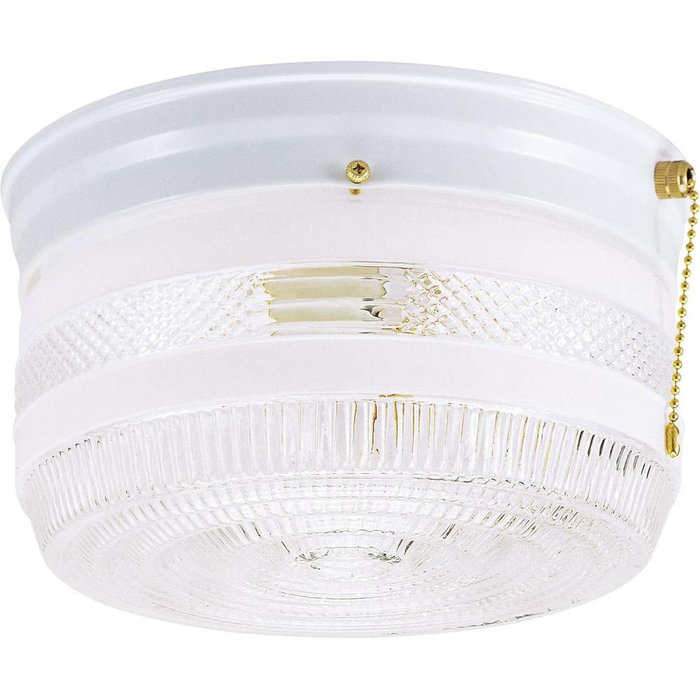 image:imageWestinghouse 6734500 TwoLight FlushMount Interior Ceiling Fixture with Pull Chain White Finish with White and Clear GlassTwo Light 875 wPull Chain