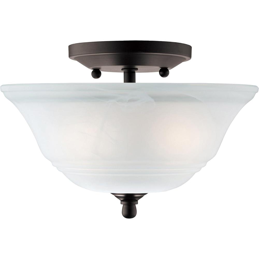 image:imageWestinghouse Lighting 6622300 Wensley TwoLight Interior SemiFlush Ceiling Fixture Oil Rubbed Bronze Finish with White Alabaster Glass