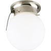 Westinghouse 6720800 One-Light Flush-Mount Interior Ceiling Fixture with Pull Chain, Brushed Nickel Finish with White Glass Globe,(No Size)