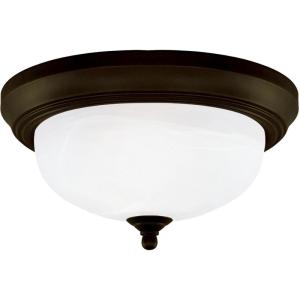 Westinghouse 64292 15-Inch Three-Light Flush Mount Fixture, Oil Rubbed Bronze with Frosted White Alabaster Globe(Two Light)