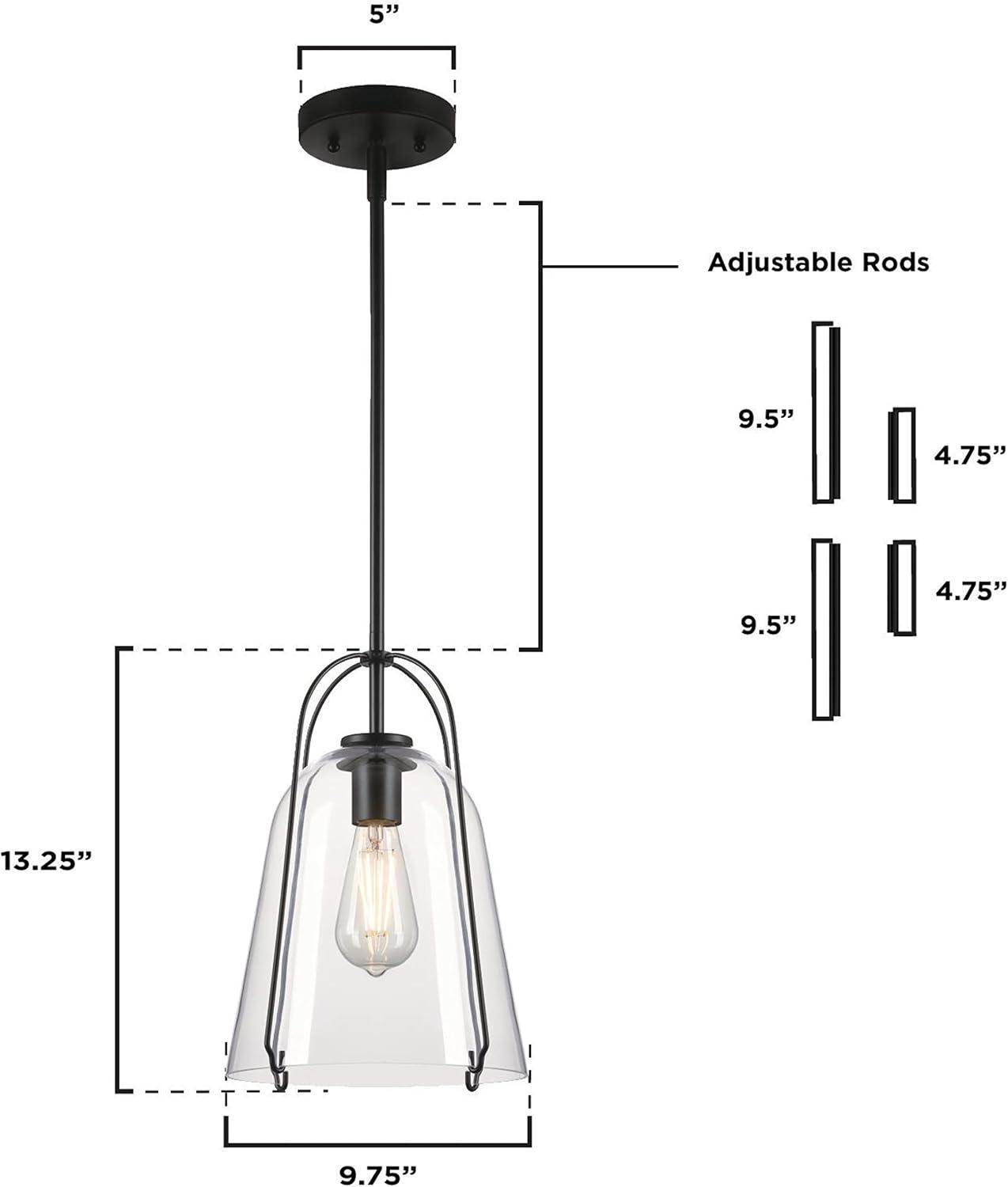 image:imageWestinghouse 6130100 Kewadin Transitional One Light Indoor Pendant Matte Black Finish Clear Glass