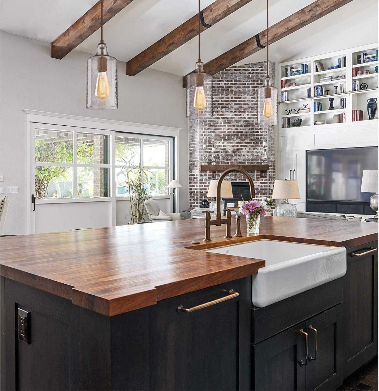 image:imageWestinghouse 6371400 Antique Brass Finish with Clear Textured Glass Carmen OneLight Indoor Mini Pendant 120 VoltsBarnwood
