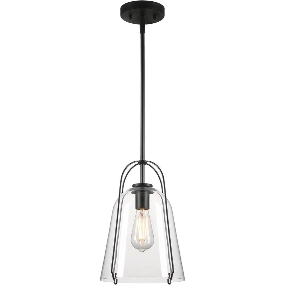 image:imageWestinghouse 6130100 Kewadin Transitional One Light Indoor Pendant Matte Black Finish Clear Glass