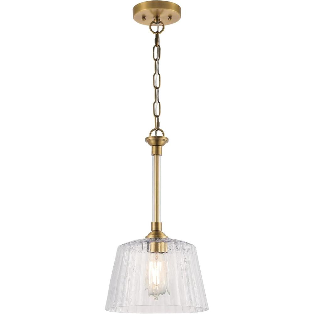 image:imageWestinghouse 6130200 Aggie Transitional One Light Indoor Pendant Brushed Brass Finish Clear Ribbed Glass
