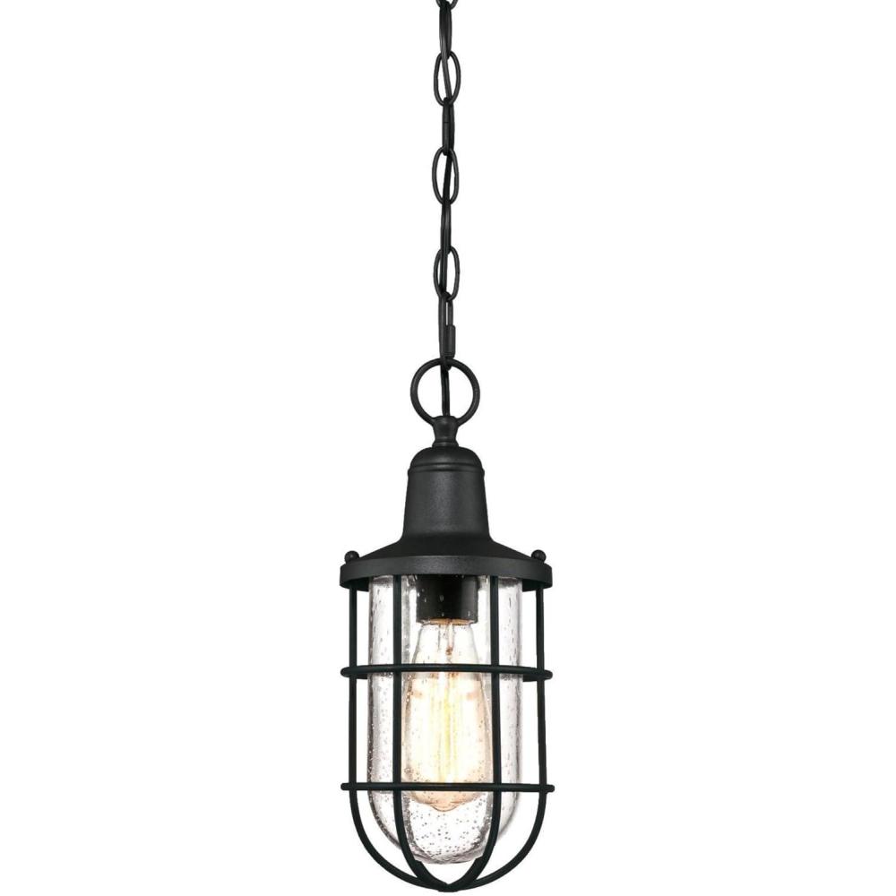 image:imageWestinghouse 6334800 Crestview OneLight Outdoor Pendant Textured Black Finish with Clear Seeded Glass Oil Rubbed BronzeBlack