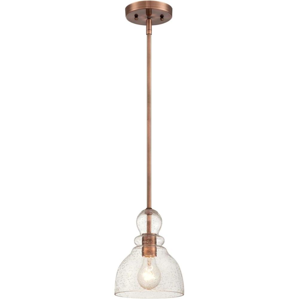 image:imageWestinghouse 6356500 Adjustable Indoor MiniPendant Light Antique Brass Finish with Handblown Clear Seeded GlassWashed Copper