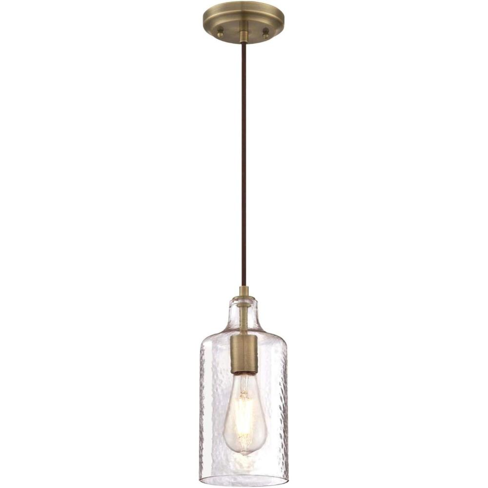 image:imageWestinghouse 6371400 Antique Brass Finish with Clear Textured Glass Carmen OneLight Indoor Mini Pendant 120 VoltsAntique Brass