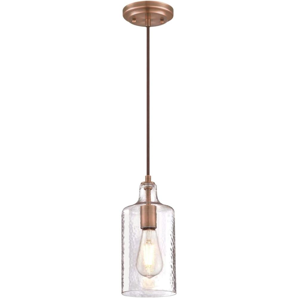 image:imageWestinghouse 6371400 Antique Brass Finish with Clear Textured Glass Carmen OneLight Indoor Mini Pendant 120 VoltsWashed Copper
