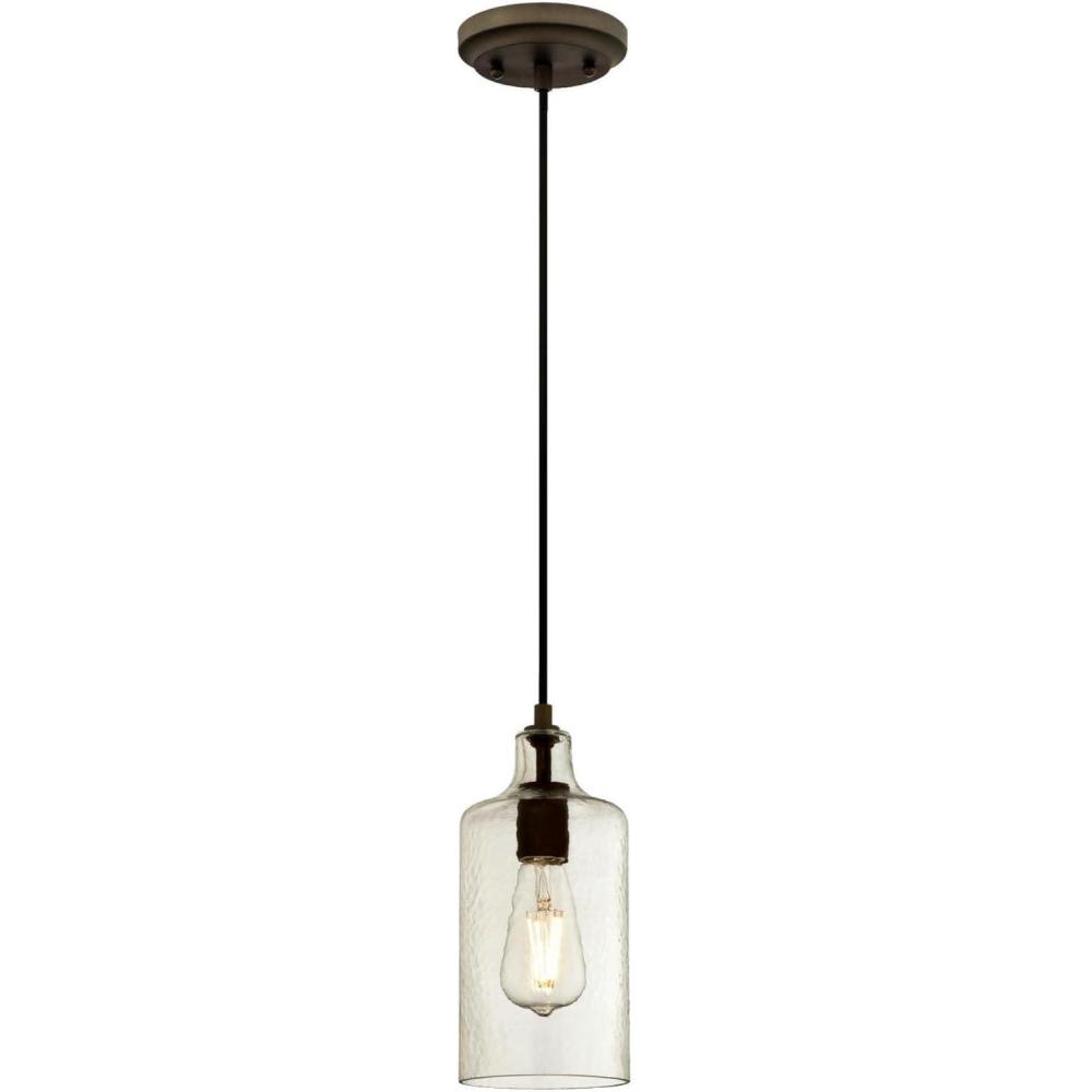 image:imageWestinghouse Lighting 6329000 Carmen OneLight Indoor Mini Pendant Brushed Nickel Finish with Clear Textured GlassOilRubbed Bronze