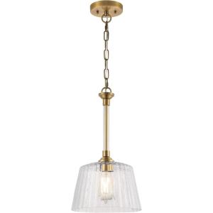 Westinghouse 6130200 Aggie Transitional One Light Indoor Pendant, Brushed Brass Finish, Clear Ribbed Glass