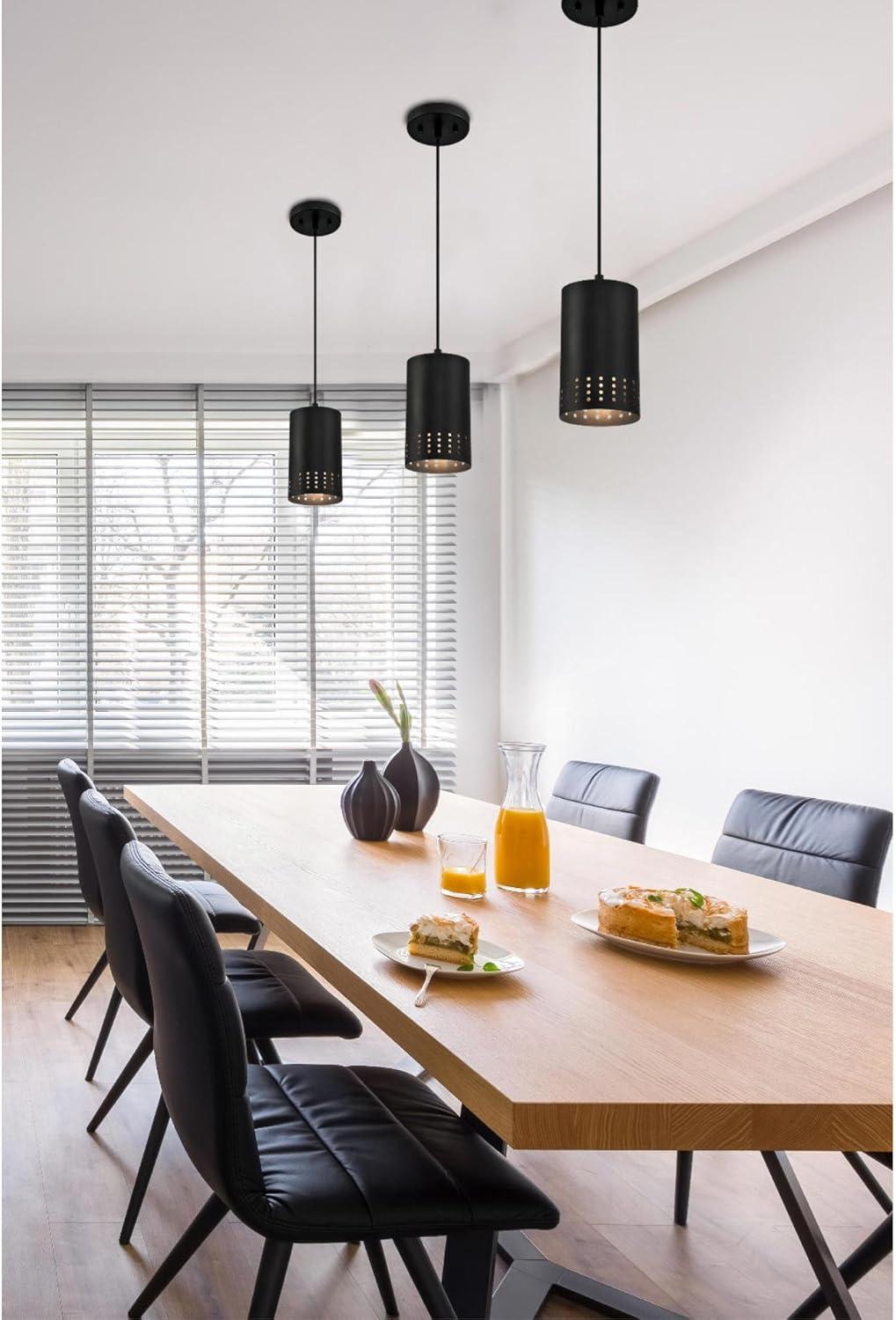 image:imageWestinghouse 6356600 Contemporary OneLight Adjustable Perforated Cylindrical Metal Shade Black Finish Mini Pendant