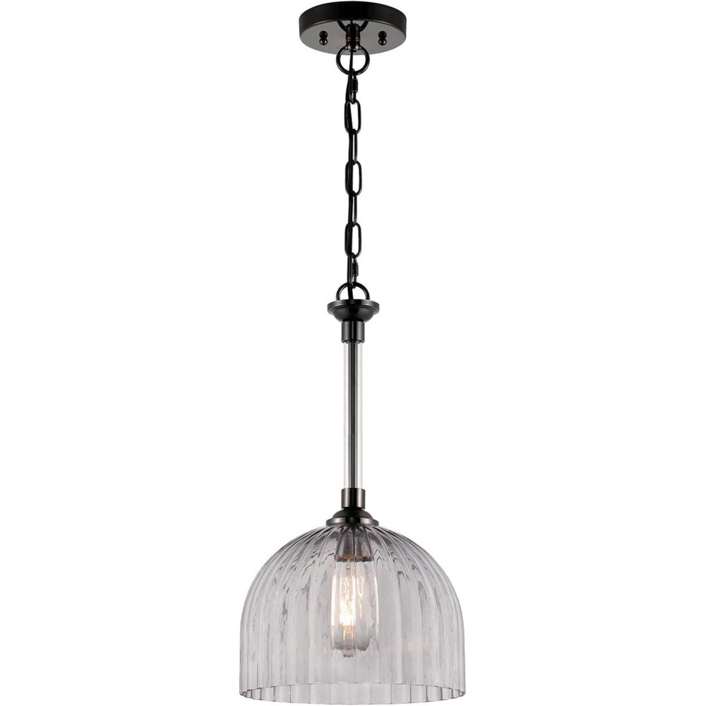 image:imageWestinghouse 6130300 Camrose Transitional One Light Indoor Pendant Gun Metal Finish Smoke Grey Ribbed Glass