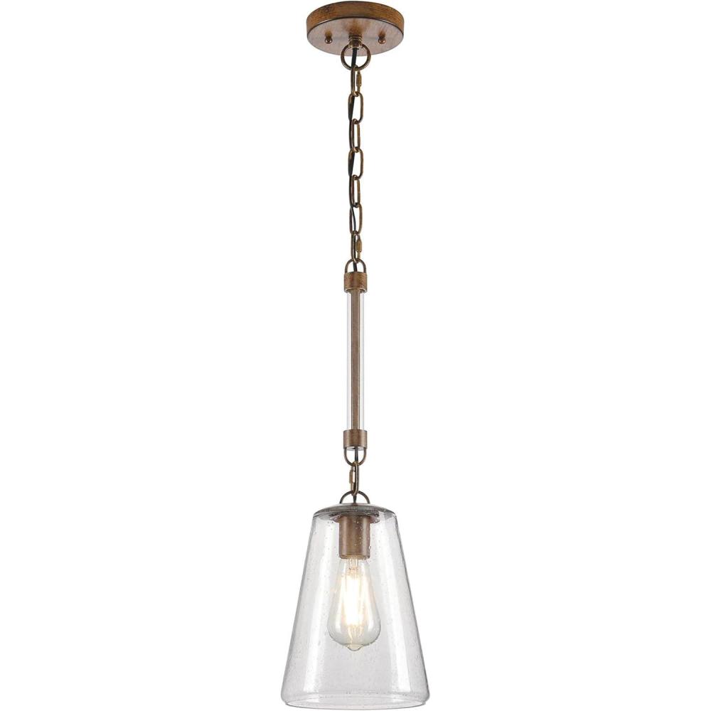 image:imageWestinghouse 6130400 Biloxi CraftsmanStyle One Light Indoor Mini Pendant Barnwood Finish Clear Seeded Glass