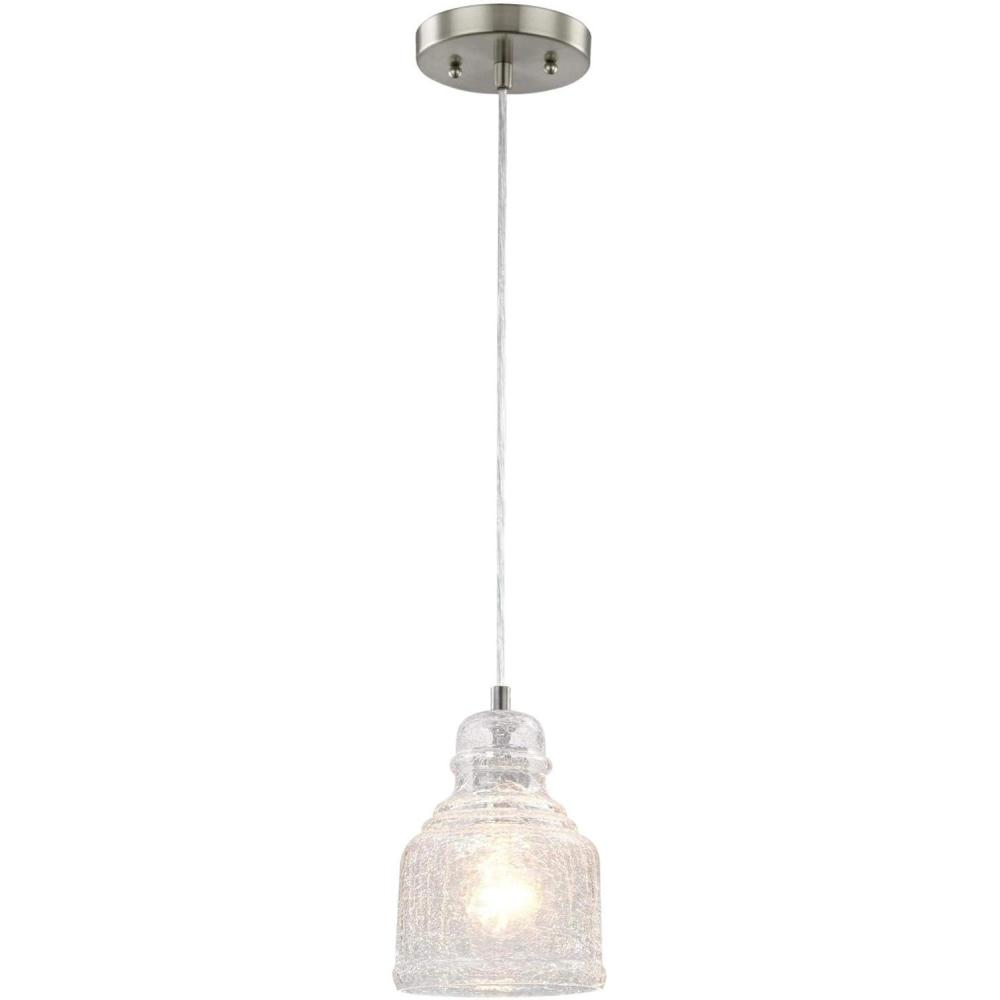 image:imageWestinghouse 6309200 OneLight Brushed Nickel Finish with Clear Crackle Glass Indoor Mini Pendant White1Pack