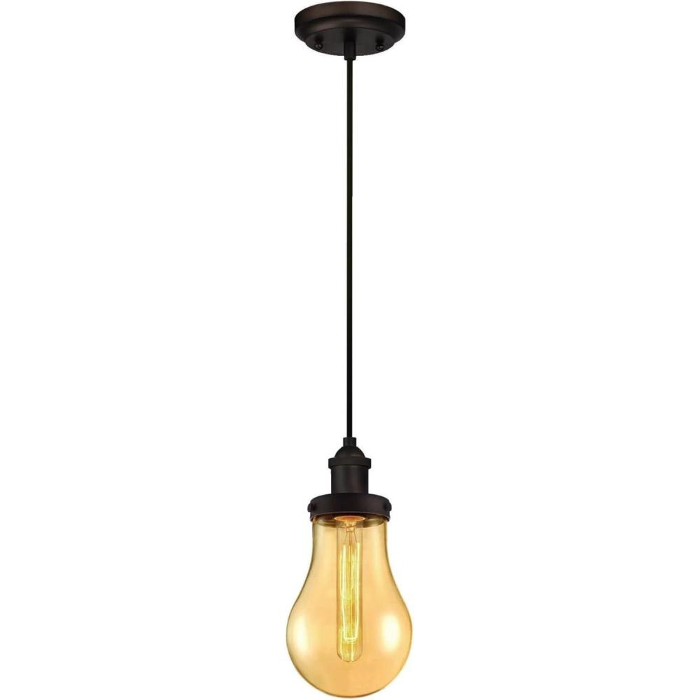 image:imageWestinghouse 6337000 OneLight Indoor Mini Pendant Oil Rubbed Bronze Finish with Amber Teardrop GlassOil Rubbed Bronze with Amber Glass