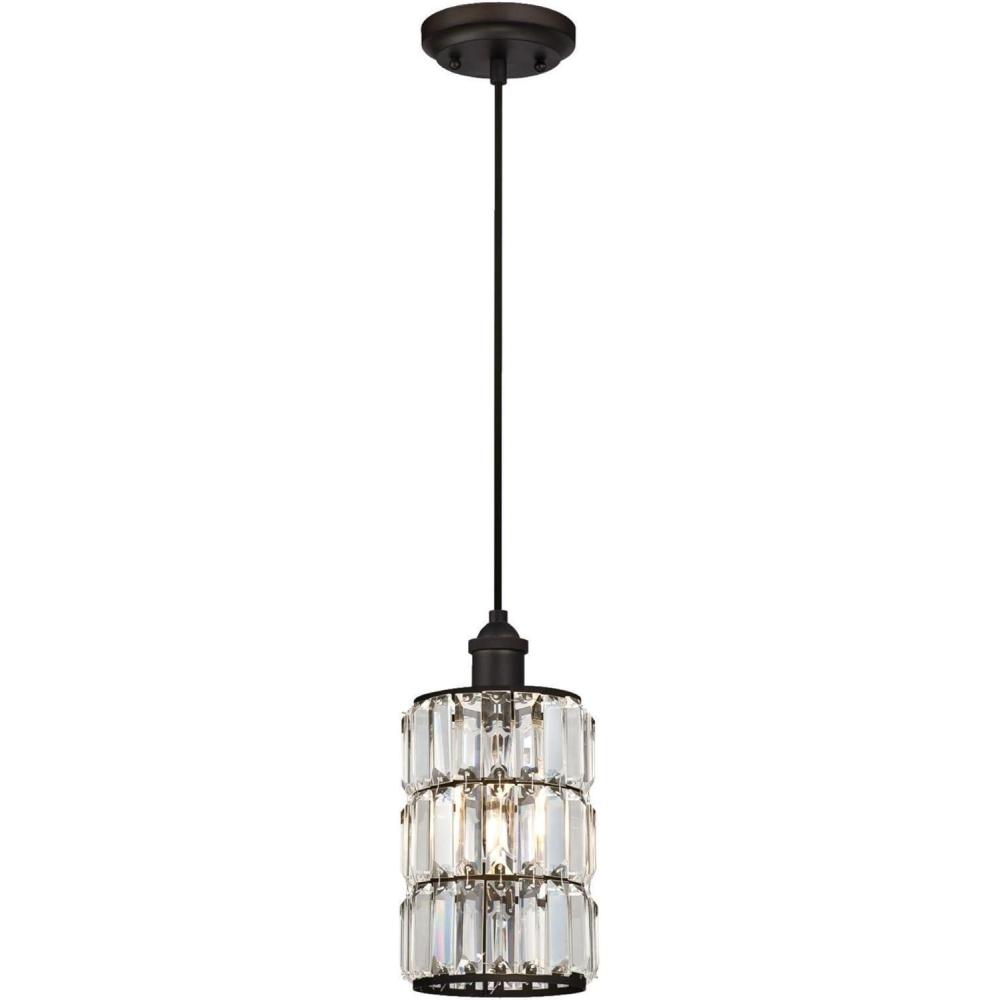 image:imageWestinghouse 6338400 Sophie OneLight Indoor Mini Pendant Oil Rubbed Bronze Finish with Crystal Prism Glass WhiteWhite