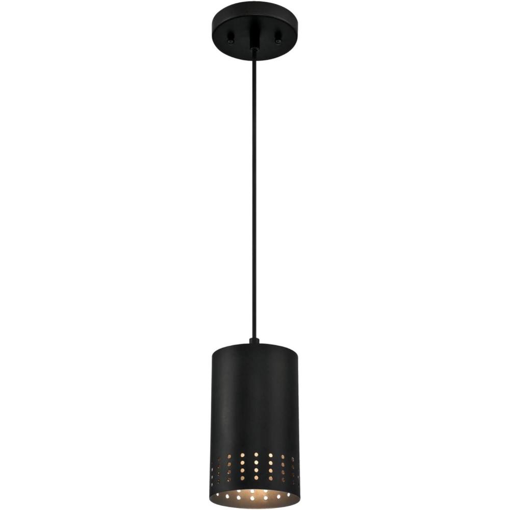 image:imageWestinghouse 6356600 Contemporary OneLight Adjustable Perforated Cylindrical Metal Shade Black Finish Mini Pendant