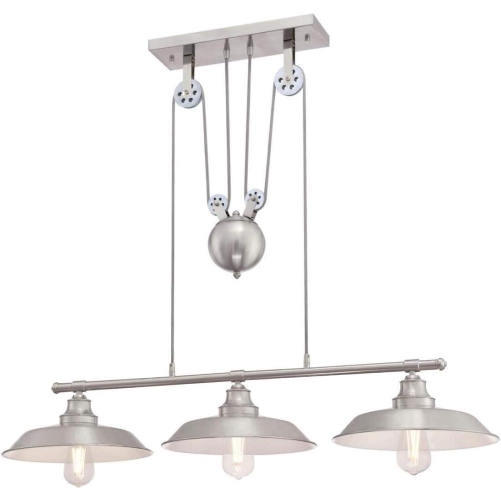 image:imageWestinghouse 6369900 Iron Hill ThreeLight Indoor Island Pulley Pendant Light Brushed Nickel Finish