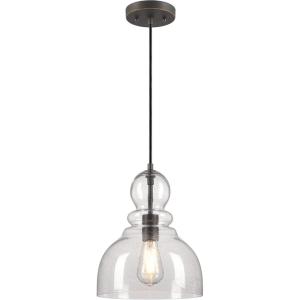 Westinghouse 6129900 Fiona Traditional One Light Indoor Pendant, Black-Bronze Finish with Highlights, Clear Seeded Glass
