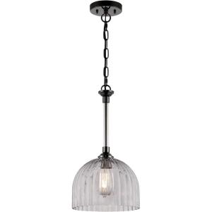 Westinghouse 6130300 Camrose Transitional One Light Indoor Pendant, Gun Metal Finish, Smoke Grey Ribbed Glass