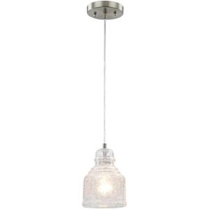 Westinghouse 6309200 One-Light, Brushed Nickel Finish with Clear Crackle Glass Indoor Mini Pendant, White(1-Pack)