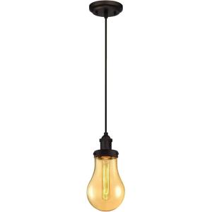 Westinghouse 6337000 One-Light Indoor Mini Pendant, Oil Rubbed Bronze Finish with Amber Teardrop Glass(Oil Rubbed Bronze with Amber Glass)