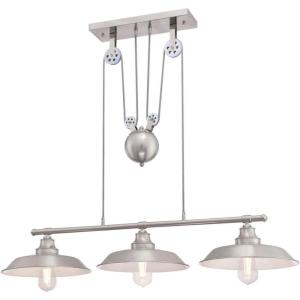 Westinghouse 6369900 Iron Hill Three-Light Indoor Island Pulley Pendant Light, Brushed Nickel Finish