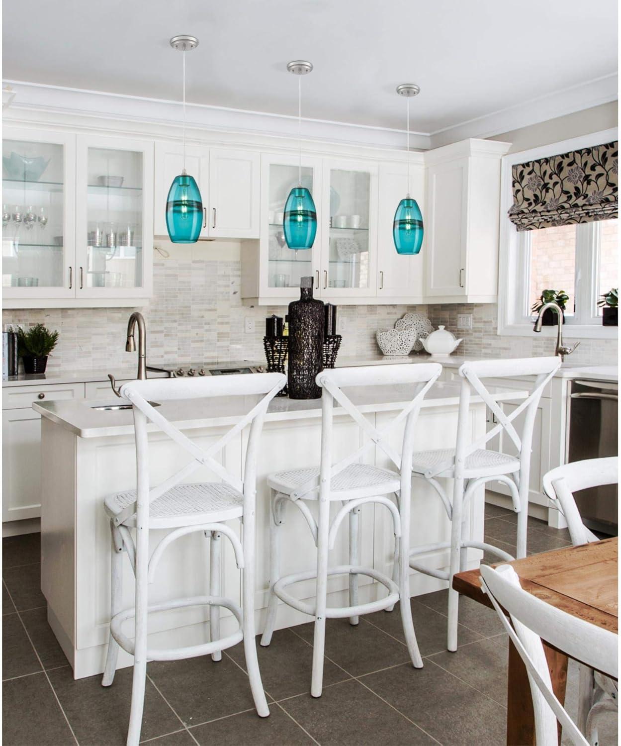 image:imageWestinghouse 6366300 Brushed Nickel Finish with Turquoise Glass Soren OneLight Indoor Mini Pendant one SizeTurquoise