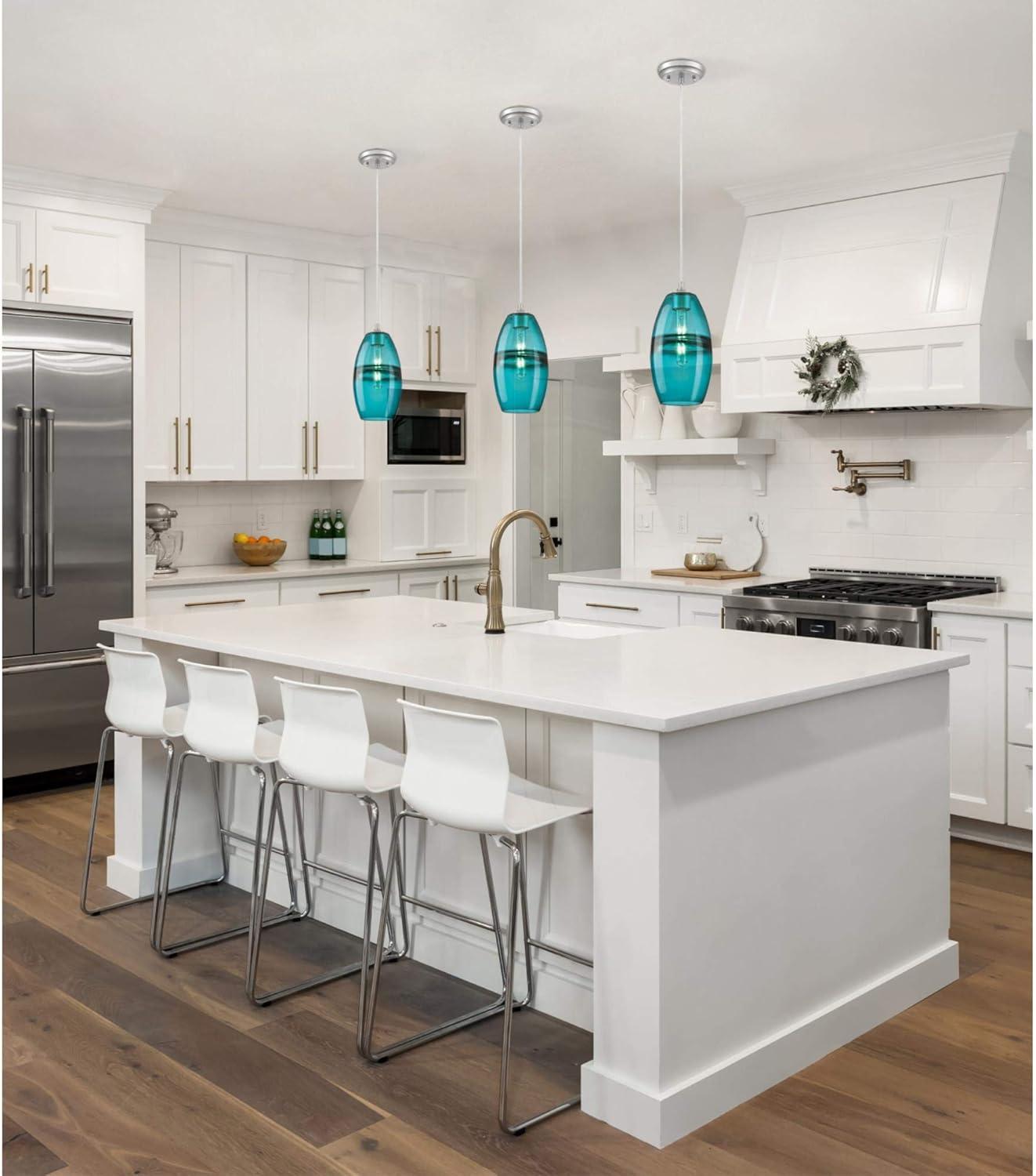 image:imageWestinghouse 6366300 Brushed Nickel Finish with Turquoise Glass Soren OneLight Indoor Mini Pendant one SizeTurquoise