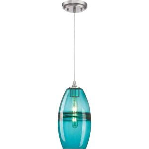 Westinghouse 6366300, Brushed Nickel Finish with Turquoise Glass Soren One-Light Indoor Mini Pendant, one Size(Turquoise)