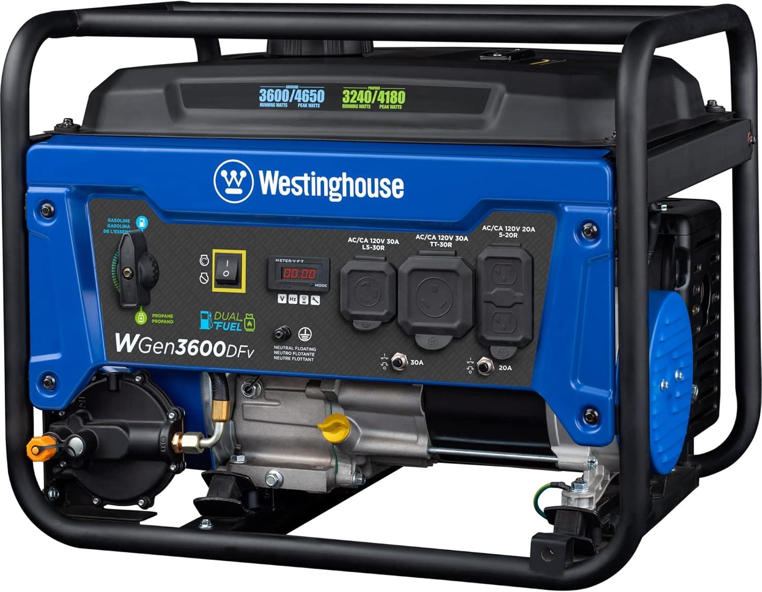 image:imageWestinghouse WGen3600 Portable Generator 4650 Peak Watts amp 3600 Rated Watts RV Ready 30A Outlet Wheel amp Handle Kit Gas Powered4650W Dual Fuel