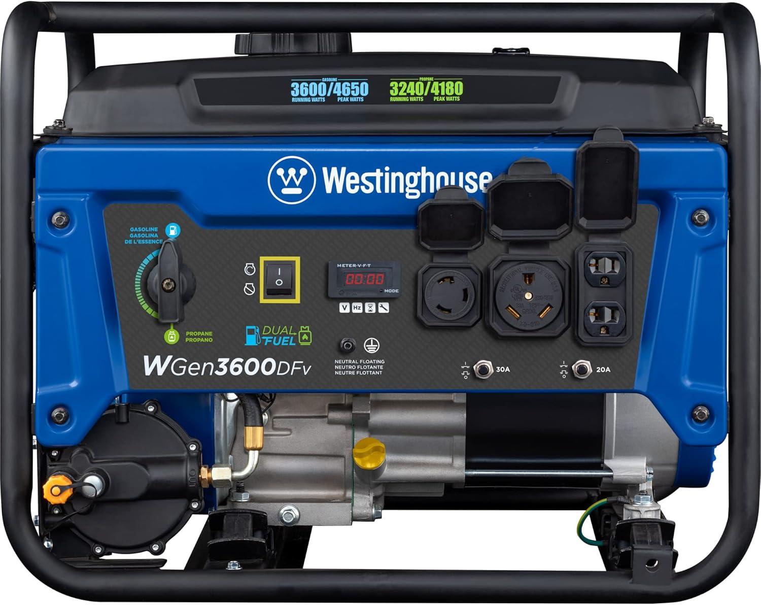 image:imageWestinghouse WGen3600 Portable Generator 4650 Peak Watts amp 3600 Rated Watts RV Ready 30A Outlet Wheel amp Handle Kit Gas Powered4650W Dual Fuel