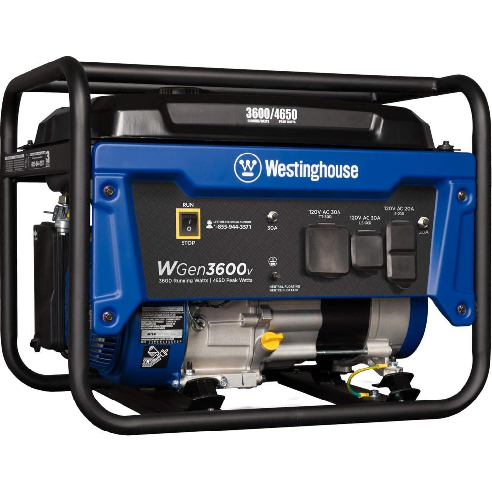 image:imageWestinghouse WGen3600 Portable Generator 4650 Peak Watts amp 3600 Rated Watts RV Ready 30A Outlet Wheel amp Handle Kit Gas Powered4650 Watts Gas Only