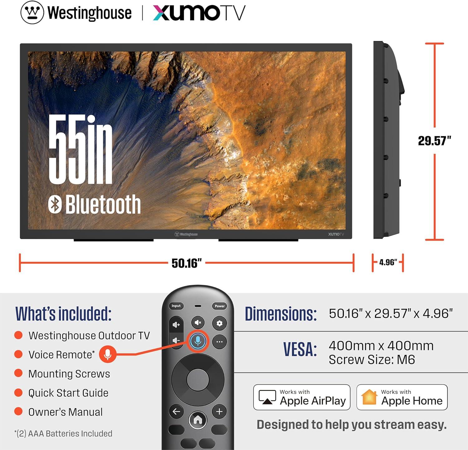 image:imageWestinghouse PS Series 55 4K UHD Partial Sun Outdoor TV 700 Nits HighBrightness AntiGlare Display Xumo Smart TV WeatherResistant Outdoor Television55 Inch