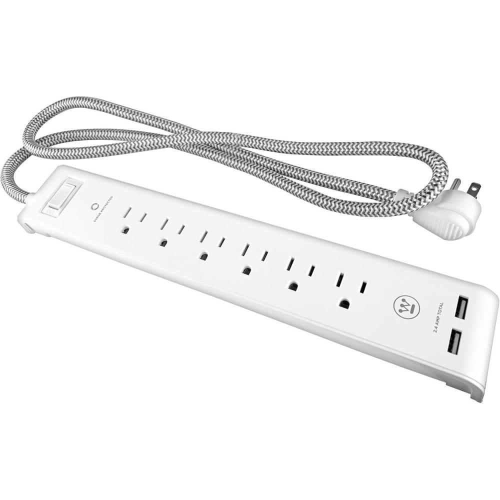 image:imageWestinghouse 6Outlet 2USB 900 Joule Surge Protector with Fabric Braided Tangle Free Cord White