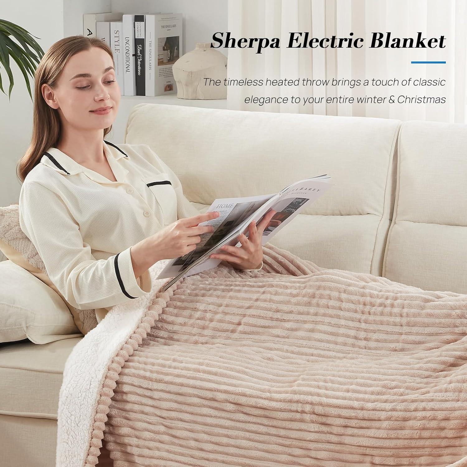 image:imageWestinghouse Electric Blanket Twin Soft Ribbed Flannel to Sherpa Heated Blanket with 10 Heating Levels amp 112 Hours Auto Shut Off Fast Heating amp Machine Washable 62x84 Inch Light GreyBeige