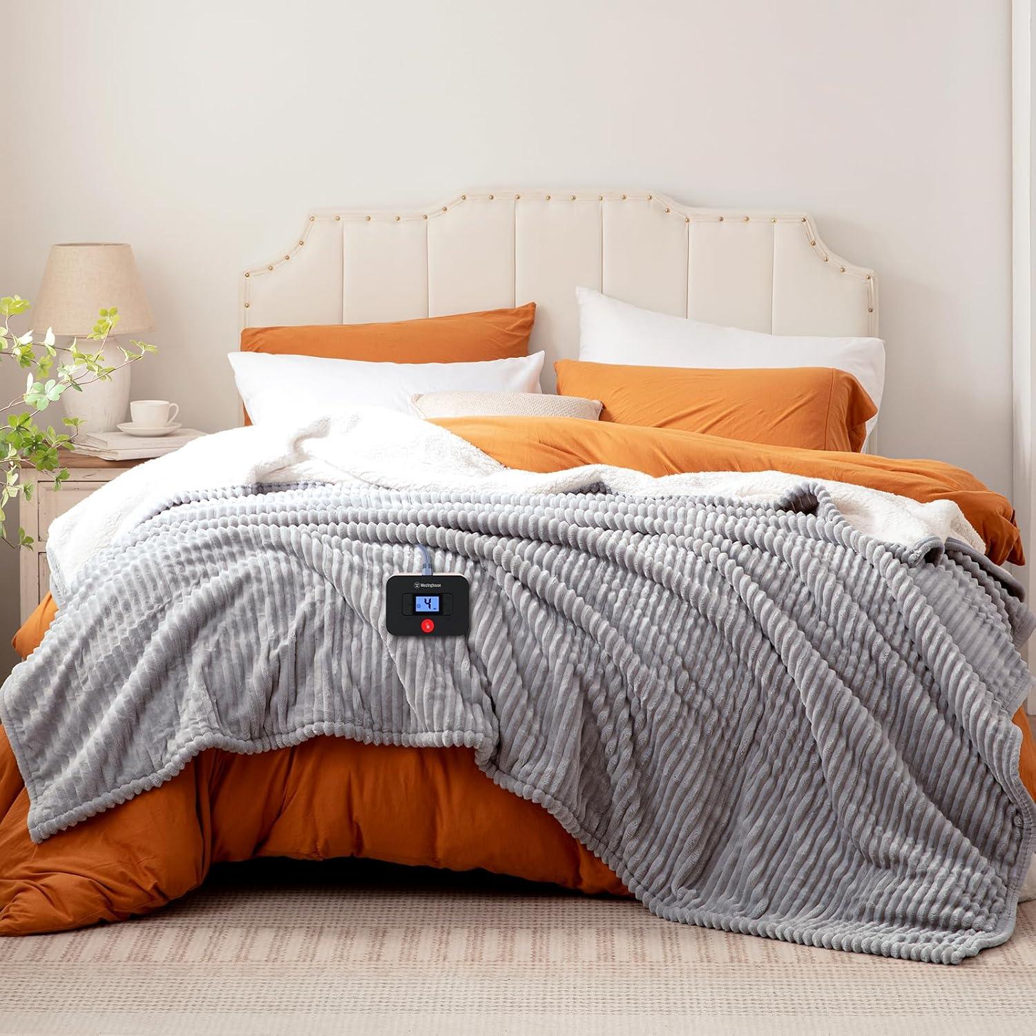 image:imageWestinghouse Electric Blanket Twin Soft Ribbed Flannel to Sherpa Heated Blanket with 10 Heating Levels amp 112 Hours Auto Shut Off Fast Heating amp Machine Washable 62x84 Inch Light GreyLight Grey