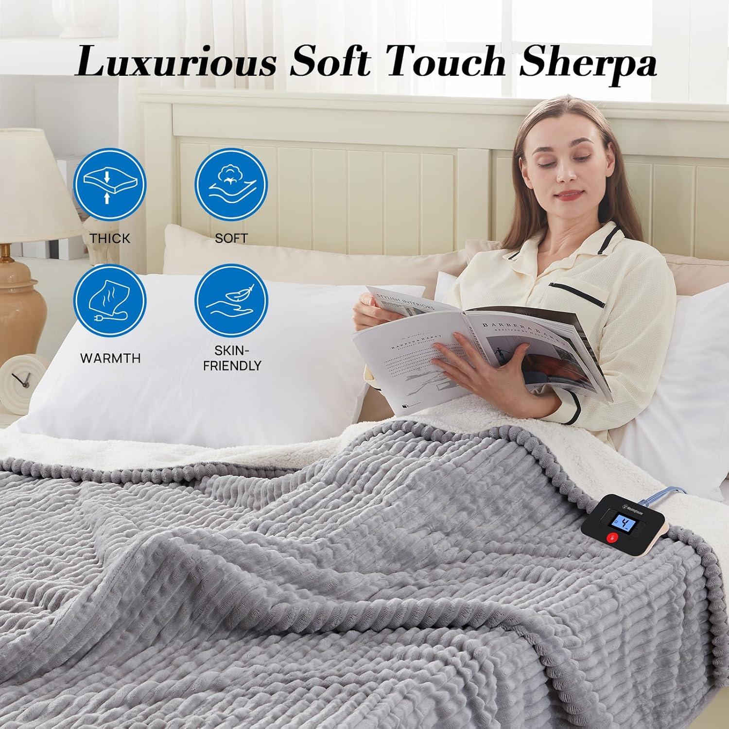 image:imageWestinghouse Electric Blanket Twin Soft Ribbed Flannel to Sherpa Heated Blanket with 10 Heating Levels amp 112 Hours Auto Shut Off Fast Heating amp Machine Washable 62x84 Inch Light GreyLight Grey