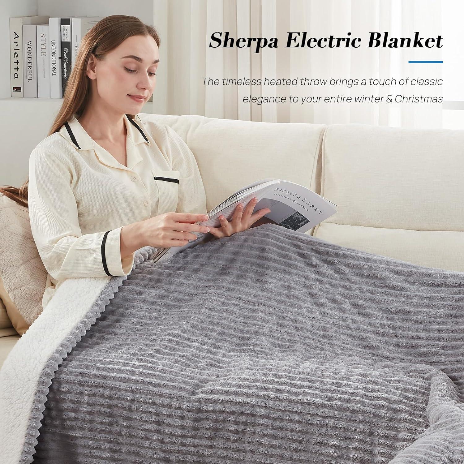 image:imageWestinghouse Electric Blanket Twin Soft Ribbed Flannel to Sherpa Heated Blanket with 10 Heating Levels amp 112 Hours Auto Shut Off Fast Heating amp Machine Washable 62x84 Inch Light GreyLight Grey