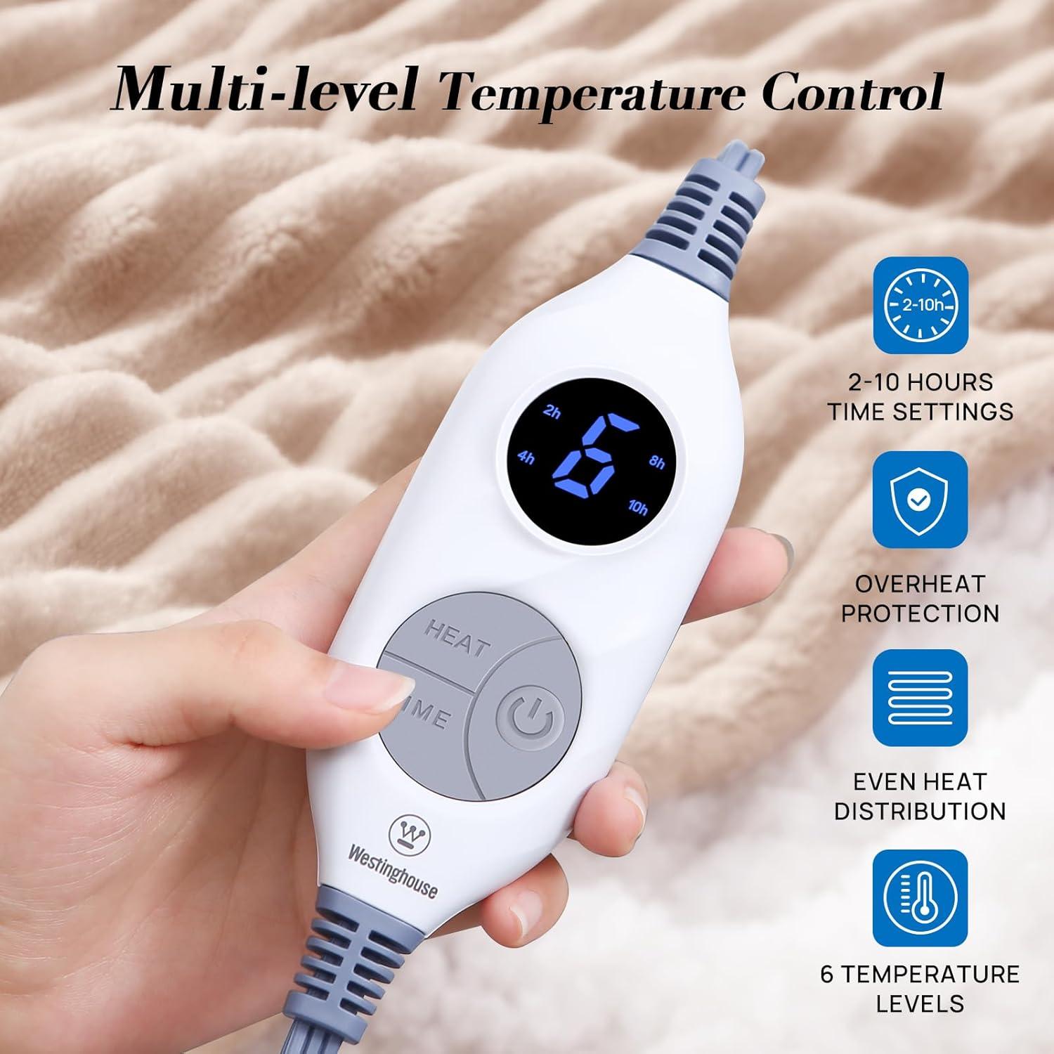 image:imageWestinghouse Electric Blanket Twin Soft Ribbed Flannel to Sherpa Heated Blanket with 10 Heating Levels amp 112 Hours Auto Shut Off Fast Heating amp Machine Washable 62x84 Inch Light GreyBeige