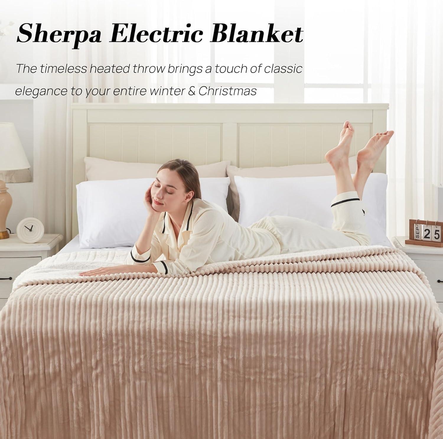 image:imageWestinghouse Electric Blanket Twin Soft Ribbed Flannel to Sherpa Heated Blanket with 10 Heating Levels amp 112 Hours Auto Shut Off Fast Heating amp Machine Washable 62x84 Inch Light GreyBeige
