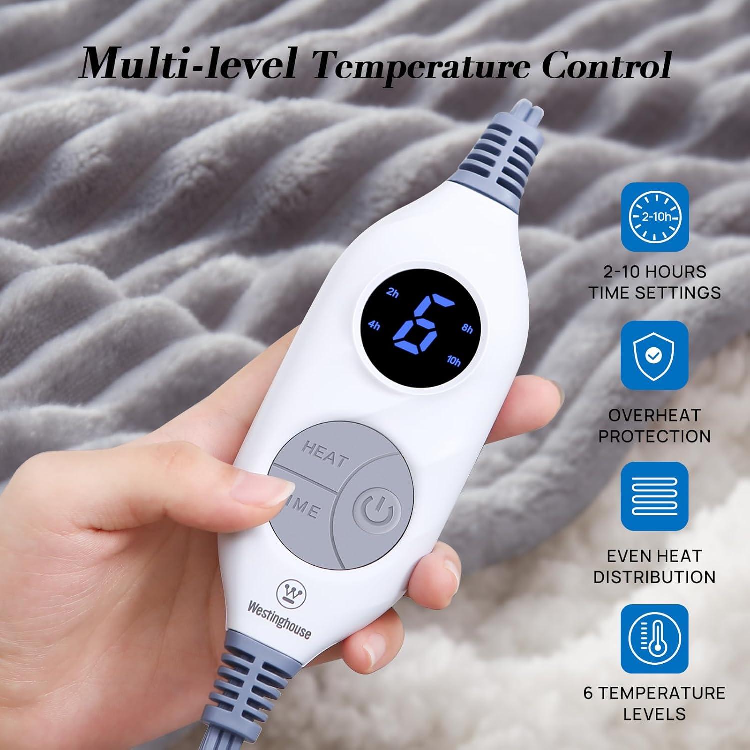 image:imageWestinghouse Electric Blanket Twin Soft Ribbed Flannel to Sherpa Heated Blanket with 10 Heating Levels amp 112 Hours Auto Shut Off Fast Heating amp Machine Washable 62x84 Inch Light GreyLight Grey