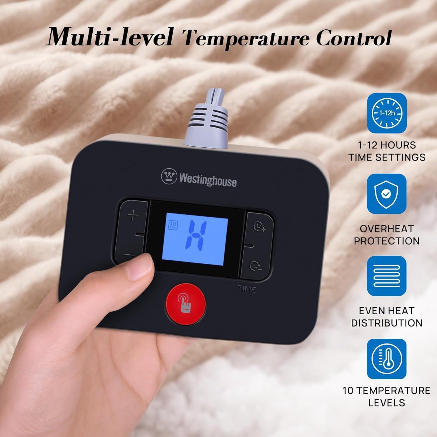 image:imageWestinghouse Electric Blanket Twin Soft Ribbed Flannel to Sherpa Heated Blanket with 10 Heating Levels amp 112 Hours Auto Shut Off Fast Heating amp Machine Washable 62x84 Inch Light GreyBeige