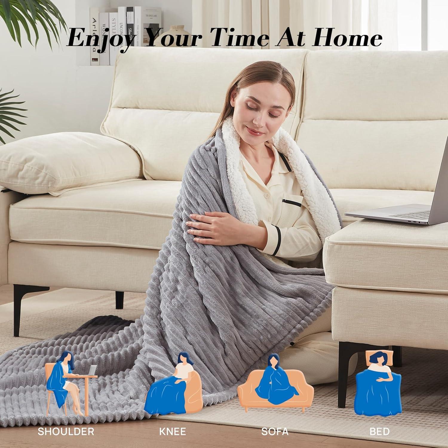 image:imageWestinghouse Electric Blanket Twin Soft Ribbed Flannel to Sherpa Heated Blanket with 10 Heating Levels amp 112 Hours Auto Shut Off Fast Heating amp Machine Washable 62x84 Inch Light GreyLight Grey