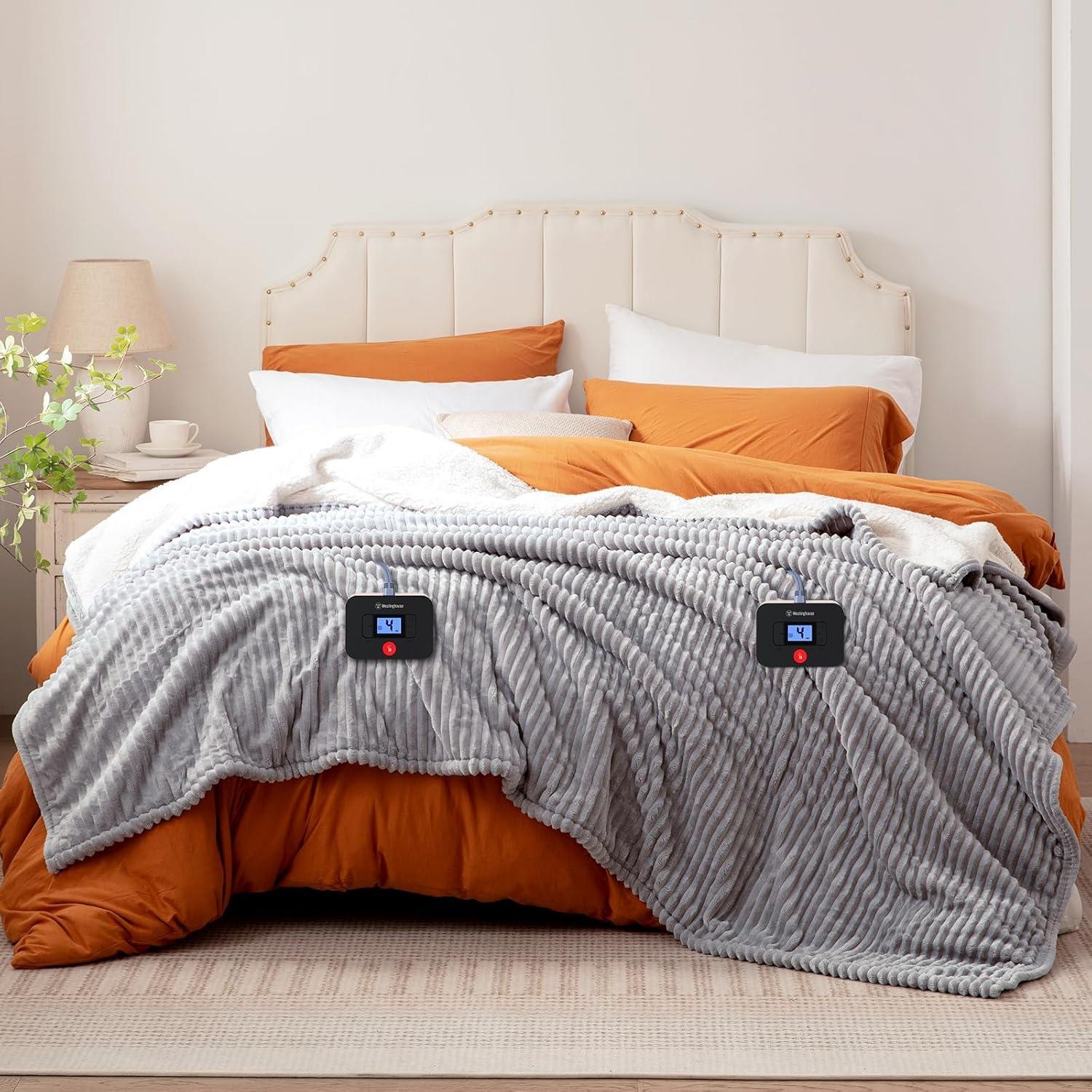 image:imageWestinghouse Electric Blanket Twin Soft Ribbed Flannel to Sherpa Heated Blanket with 10 Heating Levels amp 112 Hours Auto Shut Off Fast Heating amp Machine Washable 62x84 Inch Light GreyLight Grey