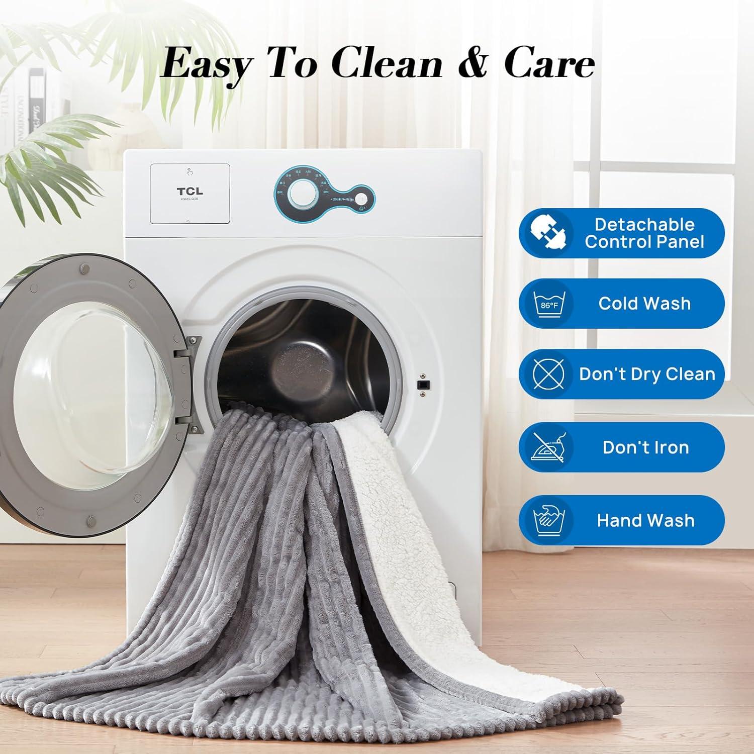 image:imageWestinghouse Electric Blanket Twin Soft Ribbed Flannel to Sherpa Heated Blanket with 10 Heating Levels amp 112 Hours Auto Shut Off Fast Heating amp Machine Washable 62x84 Inch Light GreyLight Grey