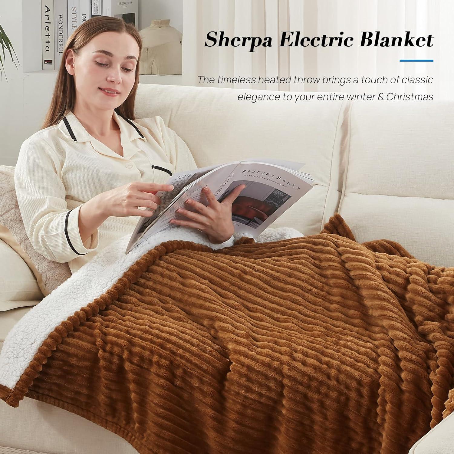 image:imageWestinghouse Electric Blanket Twin Soft Ribbed Flannel to Sherpa Heated Blanket with 10 Heating Levels amp 112 Hours Auto Shut Off Fast Heating amp Machine Washable 62x84 Inch Light GreyBrown